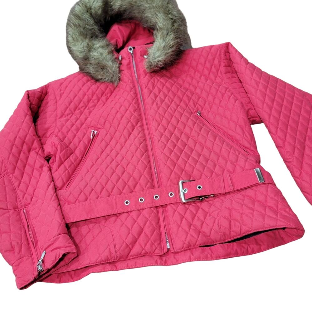 Obermeyer Quilted Faux Fur Trim Belted Ski Coat Medium